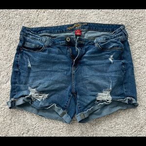 Arizona Distressed Stretch Shorts, Medium Wash - Junior’s Plus Size 18